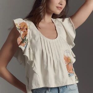 Leigh Ver X Anthropologie Pilcro Size XXSP Flutter-Sleeve Blouse - Multicolor